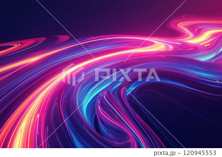 Abstract Neon Curve Trails Loop. Generative AI 120945553