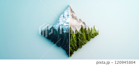 stunning mountain peak split into two contrasting landscapes, showcasing natures beauty 120945804