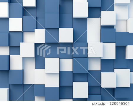 Geometric shapes in deep blue and white create modern abstract design 120946504