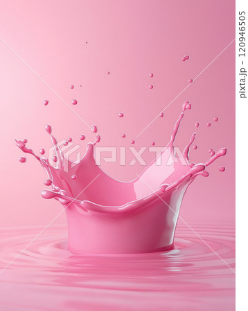 dynamic splash of pink liquid creates energetic visual impact 120946505