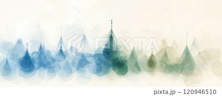 Abstract watercolor trees in soft blue and green hues create serene atmosphere 120946510