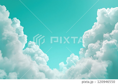 Soft clouds drifting in serene turquoise sky create calming atmosphere 120946550