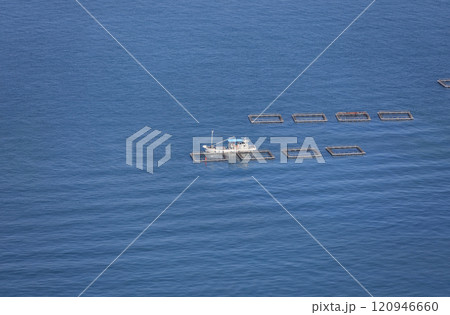 屋島北嶺から見下ろす屋島湾の養殖いかだ 120946660