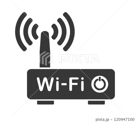 Wifi router icon symbol shape. Wlan modem sign logo silhouette.  adsl, dsl, network, internet connection. Vector illustration. Isolated on white background. 120947100