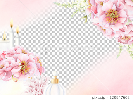 Elegant floral wedding invitation card with pastel pink peony bouquet in vase, flowers and watercolor splashes. Horizontal frame template isolated illustration with copy space. Garden roses clipart Elegant floral wedding invitation card with pastel pink peony bouquet in vase, flowers and watercolor splashes. Horizontal frame template isolated illustration with copy space. Garden roses clipart 120947602