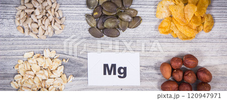 Healthy food as source natural magnesium, fiber and other vitamins and minerals Healthy food as source natural magnesium, fiber and other vitamins and minerals 120947971