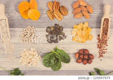 Healthy food as source natural magnesium and other vitamins and minerals 120947974