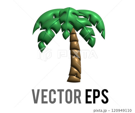 Coconut palm tree 3D icon with long, green leaves and tall brown segmented trunk Coconut palm tree 3D icon with long, green leaves and tall brown segmented trunk 120949110