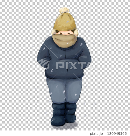 A person walking around in thick clothes in the snow, looking cold A person walking around in thick clothes in the snow, looking cold 120949366