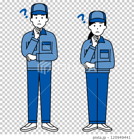 Men and women in overalls thinking of ideas (set) (full body) 120949441
