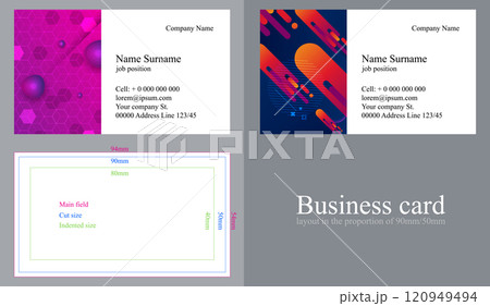 Business card design for your business. The template is made in proportions of 90mm/50mm with all trim lines. The design is abstract. Vector. 120949494