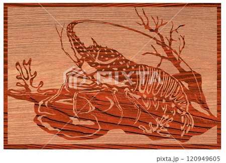 カッコイイ伊勢えびの木版画風切り絵イラスト カッコイイ伊勢えびの木版画風切り絵イラスト 120949605