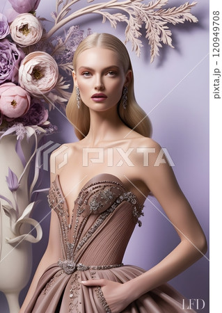 highfashion model in couture dress 120949708