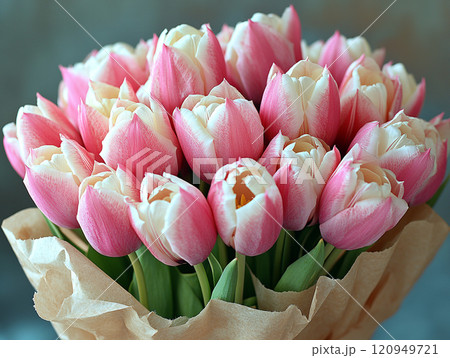 春を告げるピンクと白のチューリップの花束 春を告げるピンクと白のチューリップの花束 120949721