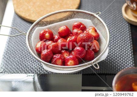 Close up shot of the strawberries and wild strawberries. Shot is good for commercials 120949762