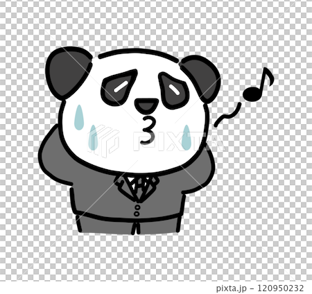 口笛を吹いてごまかすスーツ姿のパンダのキャラクター 120950232