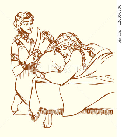 Vector drawing. Samson and Delilah 120950506