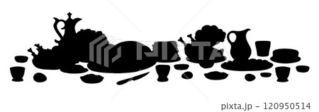 Vector drawing. Tasty food feast Vector drawing. Tasty food feast 120950514