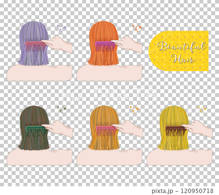 Combing the back of her hair with a comb - Beautiful colorful hair Combing the back of her hair with a comb - Beautiful colorful hair 120950718
