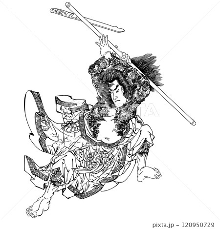 通俗水滸伝豪傑百八人之一個 九紋龍史進】-【歌川国芳】の 通俗水滸伝豪傑百八人之一個 九紋龍史進】-【歌川国芳】の