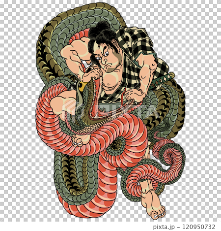 本朝水滸伝剛勇八百ノ一個 鷺池平九郎】-【歌川国芳】のイラスト素材