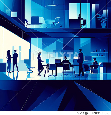 ブルー基調のモダンなオフィス風景 ブルー基調のモダンなオフィス風景 120950897
