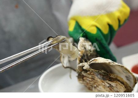 Korean seafood food. Steamed oysters 120951605