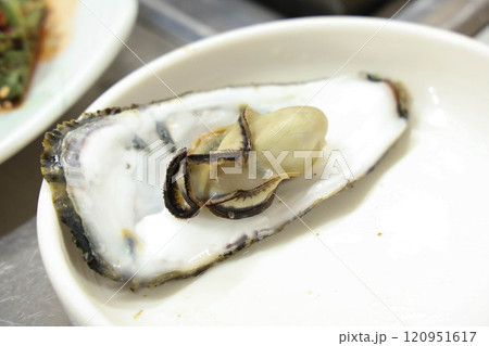 Korean seafood food. Steamed oysters Korean seafood food. Steamed oysters 120951617