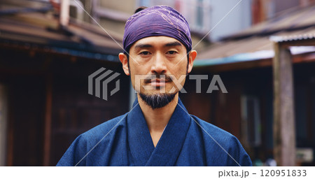 Japanese master, martial arts and portrait of man with confidence, serious and determination. Asian person, face and warrior at dojo for jujutsu training, culture and sensei of traditional sports Japanese master, martial arts and portrait of man with confidence, serious and determination. Asian person, face and warrior at dojo for jujutsu training, culture and sensei of traditional sports 120951833