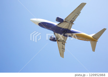 Passenger jet plane flies in the sky. Air transport industry Passenger jet plane flies in the sky. Air transport industry 120952868
