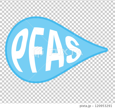 Illustration of a water drop and PFAS logo icon 120953291