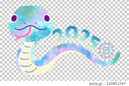2025蛇年新年賀卡素材 水彩風格多彩美麗的蛇 120953347