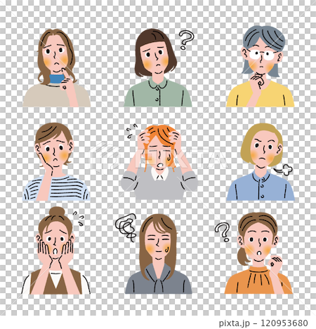 九名陷入困境的女性上半身 九名陷入困境的女性上半身 120953680