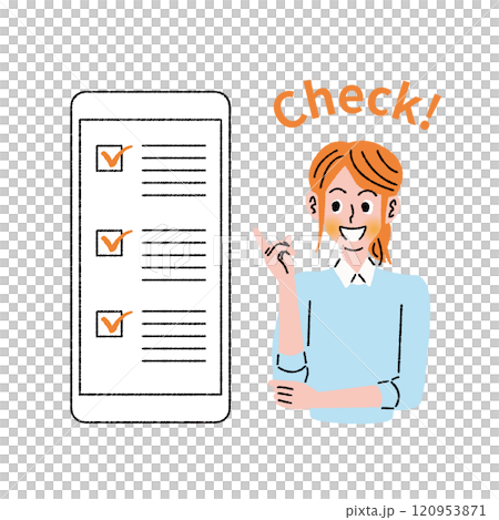 スマートフォンのチェックリストを確認する女性 120953871