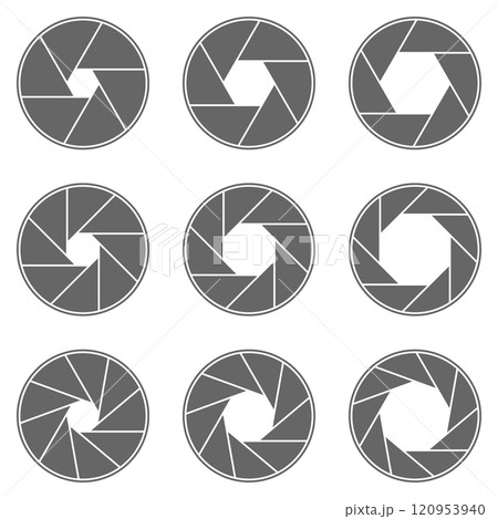 カメラ 絞り羽根のアイコン グレー 120953940