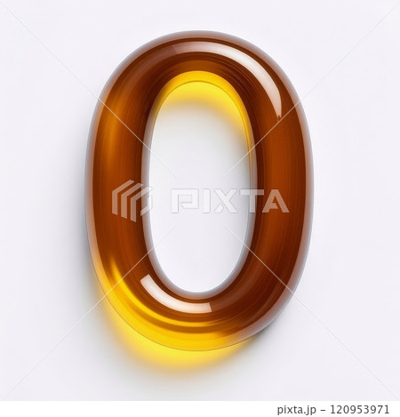 Unique amber number zero displayed on a plain background for various design purposes 120953971