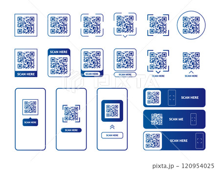 Different Barcodes and QR Codes Tag or Sticker with Phone Set Scanning a QR Code Concept. Vector illustration Different Barcodes and QR Codes Tag or Sticker with Phone Set Scanning a QR Code Concept. Vector illustration 120954025