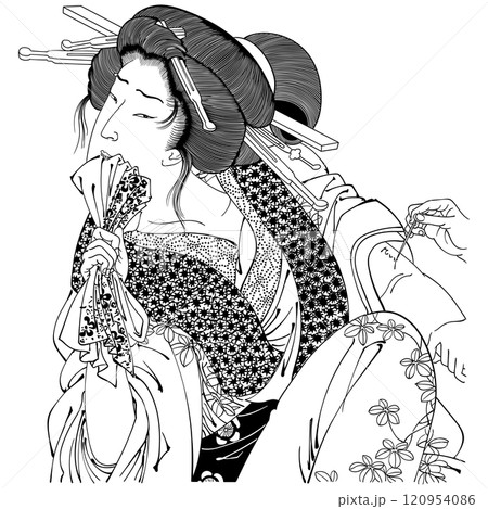 風俗三十二相 入れほくろ 】-【月岡芳年】のイラスト素材 [120954086