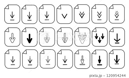 Set of download icons as template for design of web page, site or mobile app, upload symbol collection, set of download icon, download button collection, download icon set for web site or application 120954244