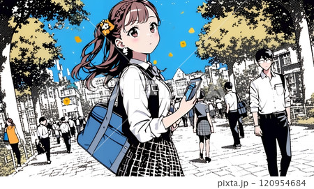 通学中にスマホをいじくっている女子高生