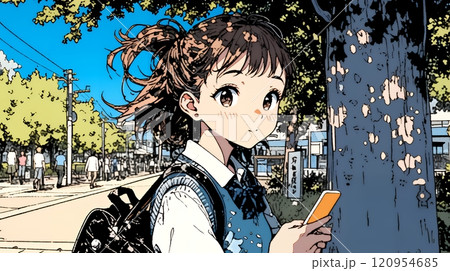 通学中にスマホをいじくっている女子高生