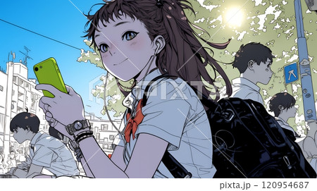 通学中にスマホをいじくっている女子高生