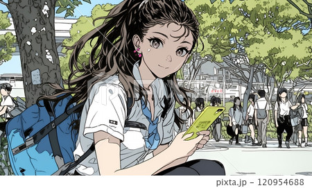 通学中にスマホをいじくっている女子高生