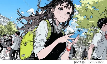 通学中にスマホをいじくっている女子高生