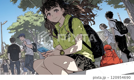 通学中にスマホをいじくっている女子高生