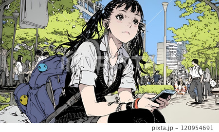 通学中にスマホをいじくっている女子高生