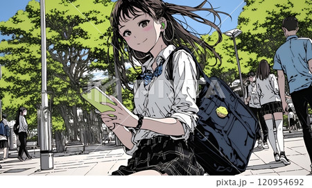 通学中にスマホをいじくっている女子高生