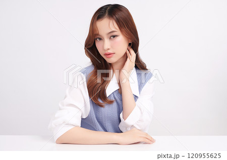 Beautiful young asian woman with clean fresh skin on white background, Face care, Facial treatment, Cosmetology, beauty and spa, Asian women portrait. 120955625