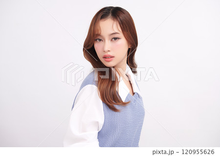 Beautiful young asian woman with clean fresh skin on white background, Face care, Facial treatment, Cosmetology, beauty and spa, Asian women portrait. 120955626