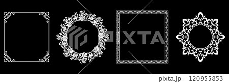 Set of decorative frames Elegant vector element for design in Eastern style, place for text. Floral black and white borders. Lace illustration for invitations and greeting cards. 120955853